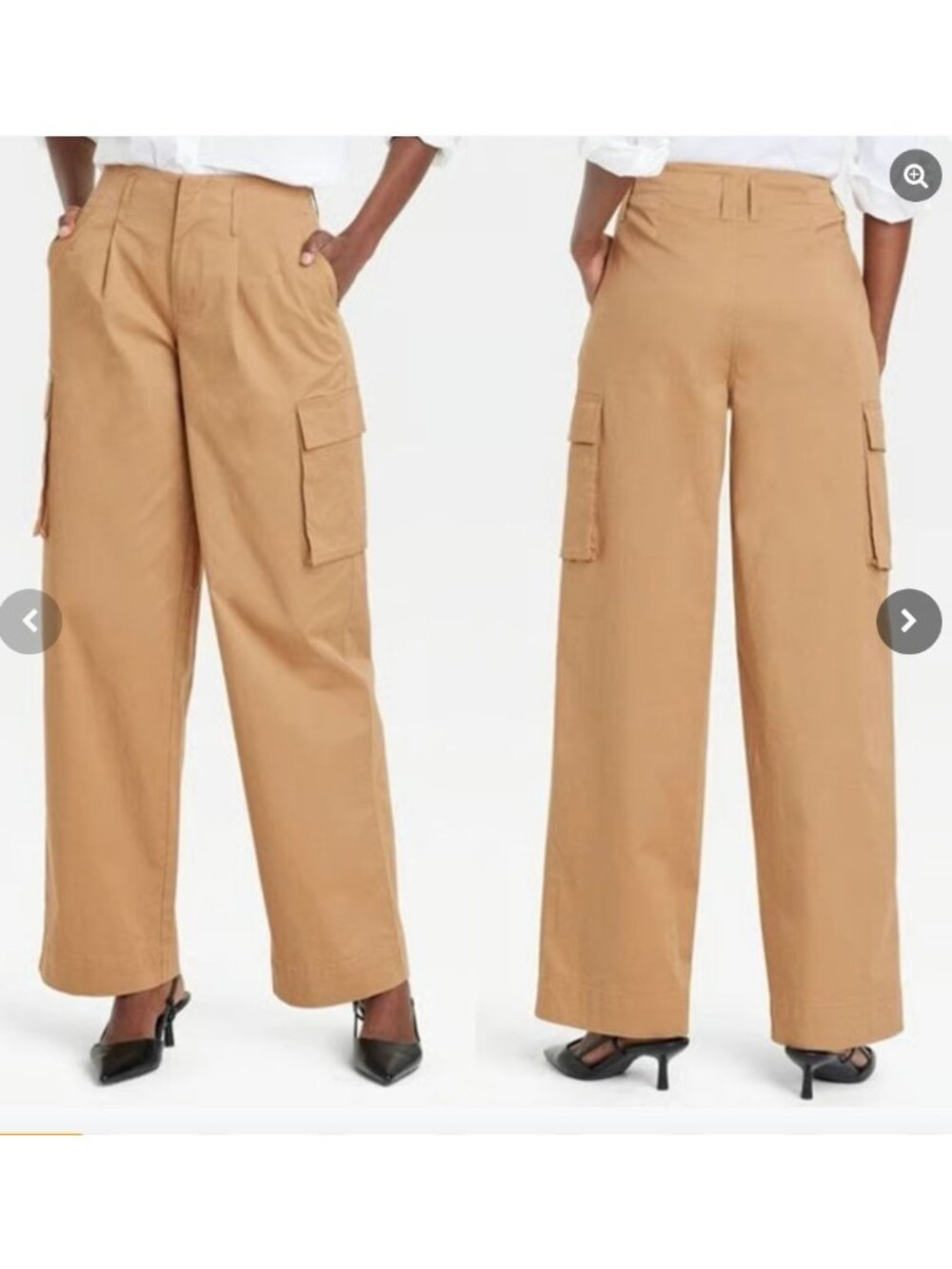 NWT A New Day High Rise Pleated Wide Leg Cargo Pants Twill Tan Women's Size 10